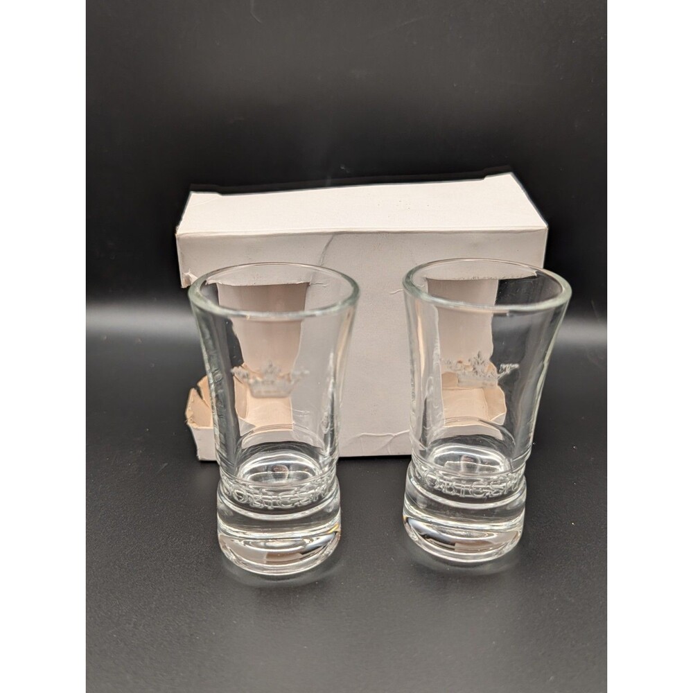 Set of 2 SOBIESKI Polish Vodka Shot Glasses, Embossed Crown and Logo/Label, NOB